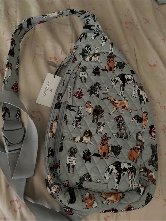 Vera Bradley Handbags - Vera Bradley Light Gray Quilted Dog-Print Sling Bag